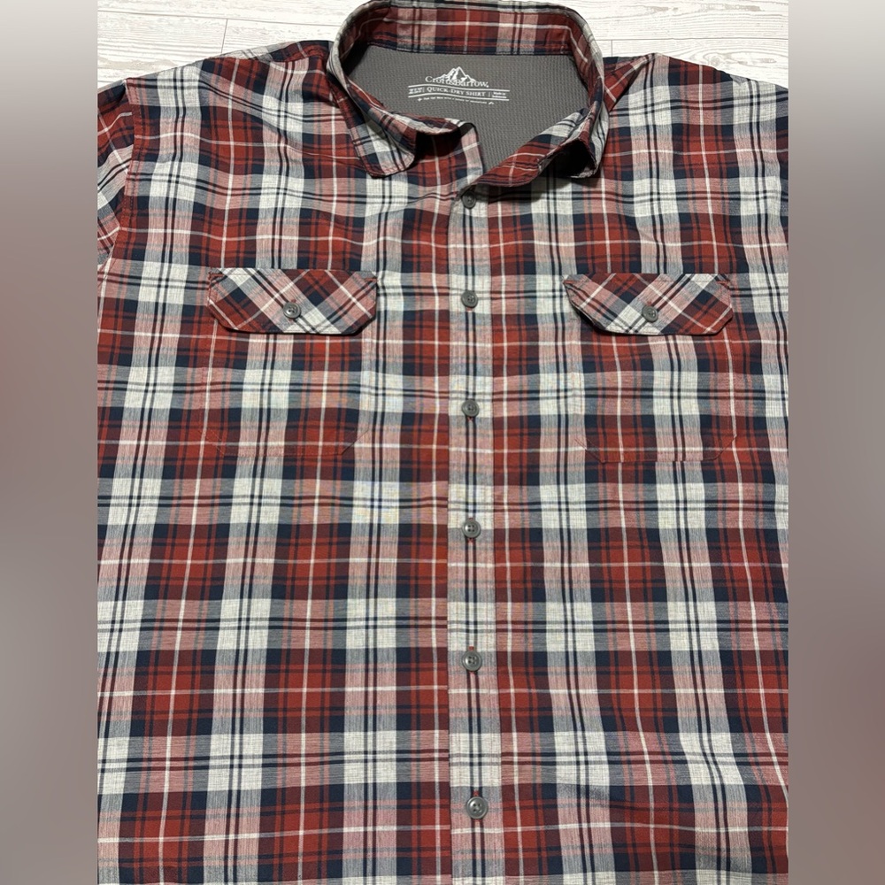 Croft & Barrow Quick Dry Long Sleeve Red Gray Men Button Plaid Shirt Sz XL Tall - Picture 3 of 11